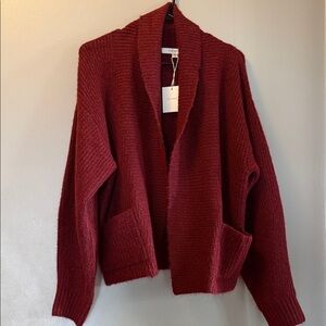 Anthropologie Cozy Deep Red Open front Cardigan with Pockets